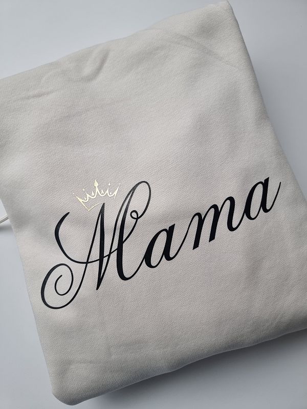 Bluza damska z kapturem beżowa mama z koroną na tyle rozmiar M