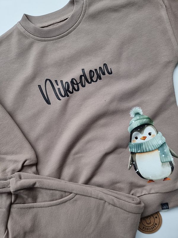 Komplet kawowy bluza + spodnie pingwin Nikodem rozmiar 92