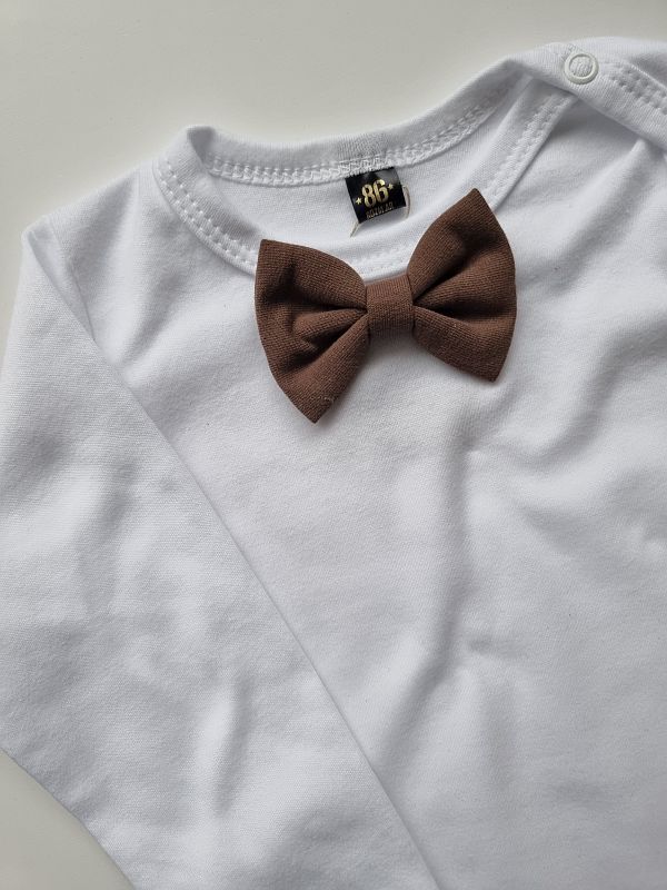 Body białe długi rękaw brązowa mucha rozmiar 86