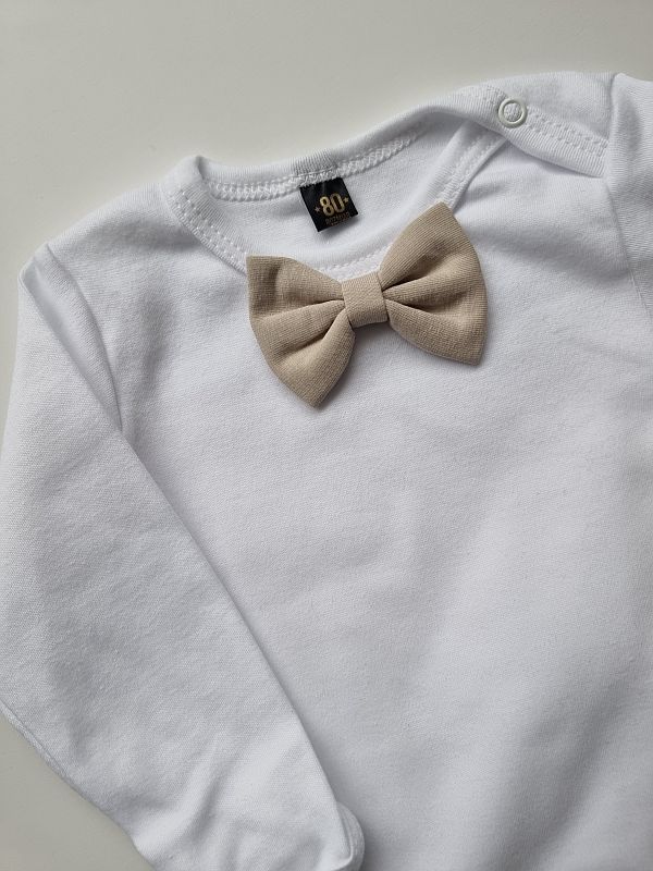 Body białe długi rękaw beżowa mucha rozmiar 80