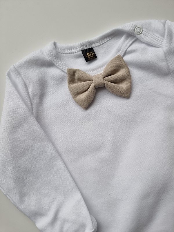 Body białe długi rękaw beżowa mucha rozmiar 80