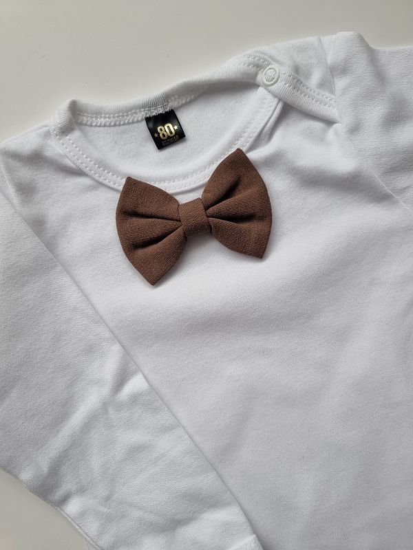 Body białe długi rękaw brązowa mucha rozmiar 80