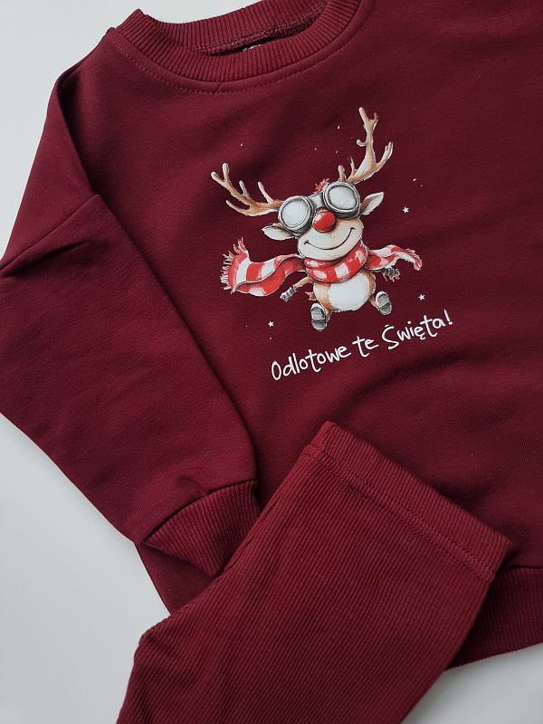 Komplet bordowy bluza + getry prążek renifer odlotowe święta rozmiar 80