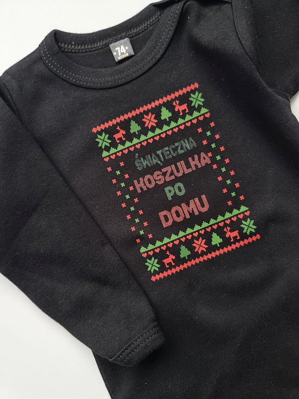 Body czarne długi rękaw nadruk świąteczny rozmiar 74