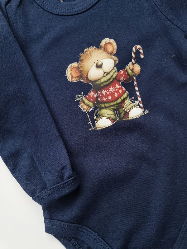 Body granatowe długi rękaw miś z laską rozmiar 74