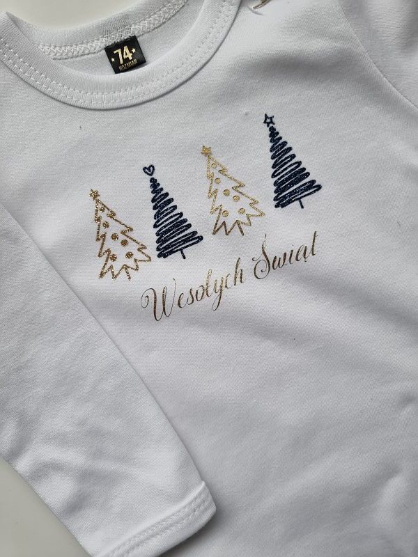 Body białe długi rękaw choinki rozmiar 74