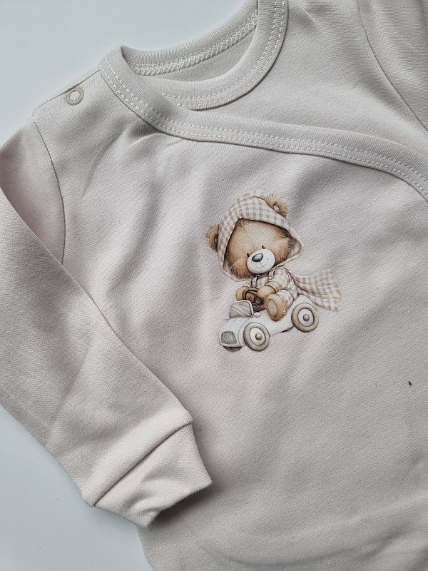 Body kopertowe beżowe długi rękaw miś w aucie rozmiar 68