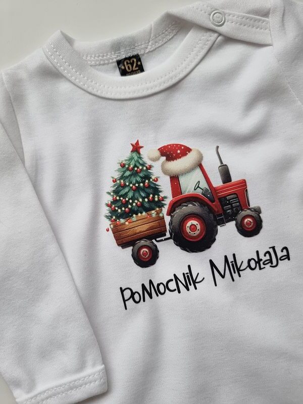 Body białe długi rękaw traktor pomocnik Mikołaja rozmiar 62
