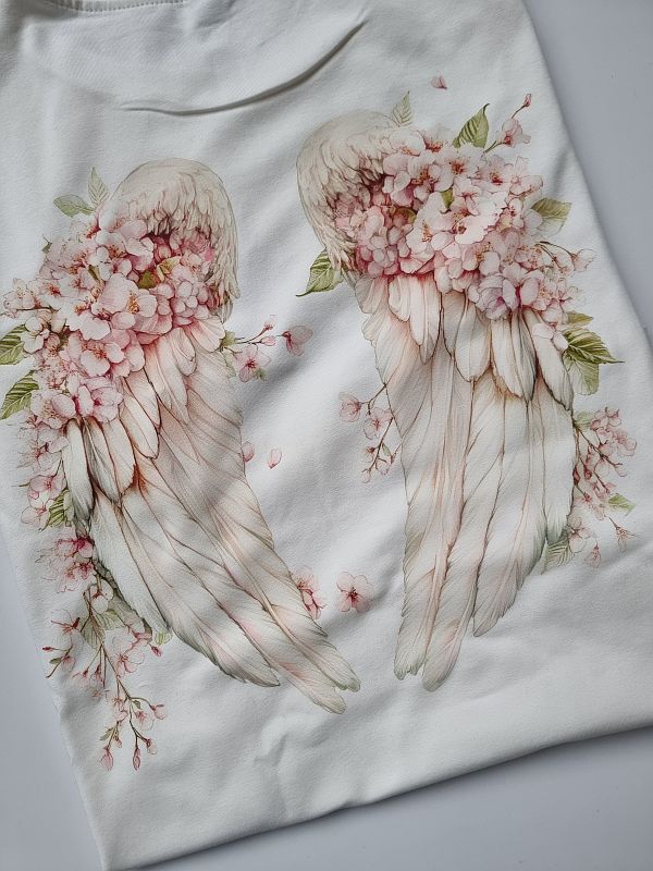 Koszulka damska ecru skrzydła na plecach rozmiar M