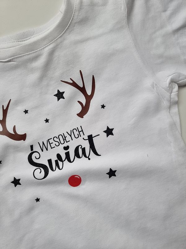 Koszulka biała krótki rękaw wesołych świąt rozmiar 128