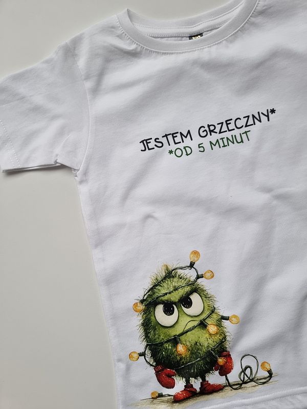 Koszulka biała krótki rękaw jestem grzeczny od 5 minut rozmiar 122