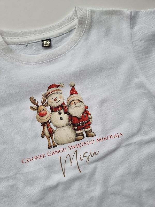 Koszulka biała krótki rękaw gang świętego Mikołaja rozmiar 116