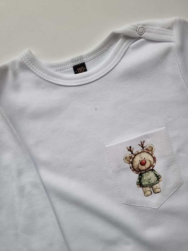 Body białe długi rękaw renifer w kieszonce rozmiar 110