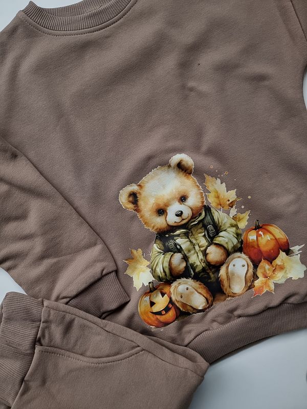Komplet kawowy bluza + spodnie miś z dyniami rozmiar 110