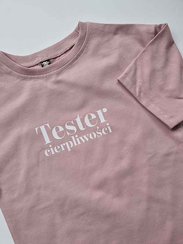 Koszulka brudny róż krótki rękaw tester cierpliwości rozmiar 110