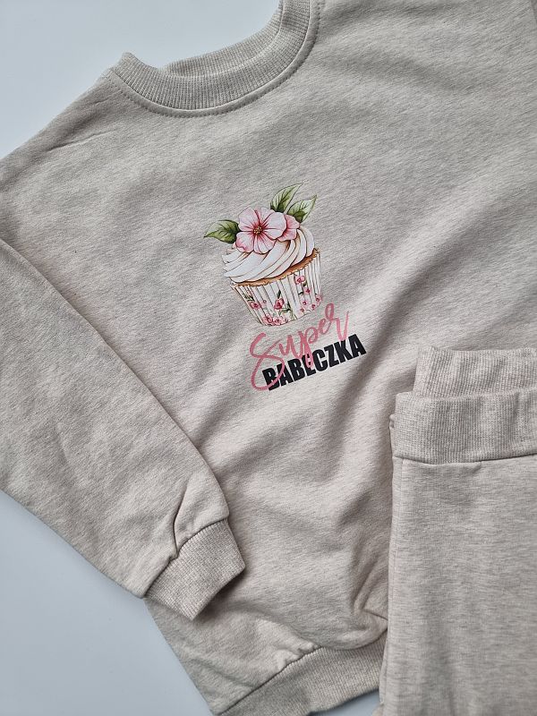 Komplet beż melanż bluza + spodnie super babeczka rozmiar 110