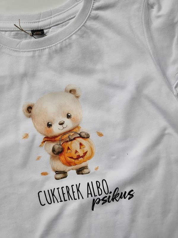 Koszulka biała krótki rękaw cukierek albo psikus rozmiar 110