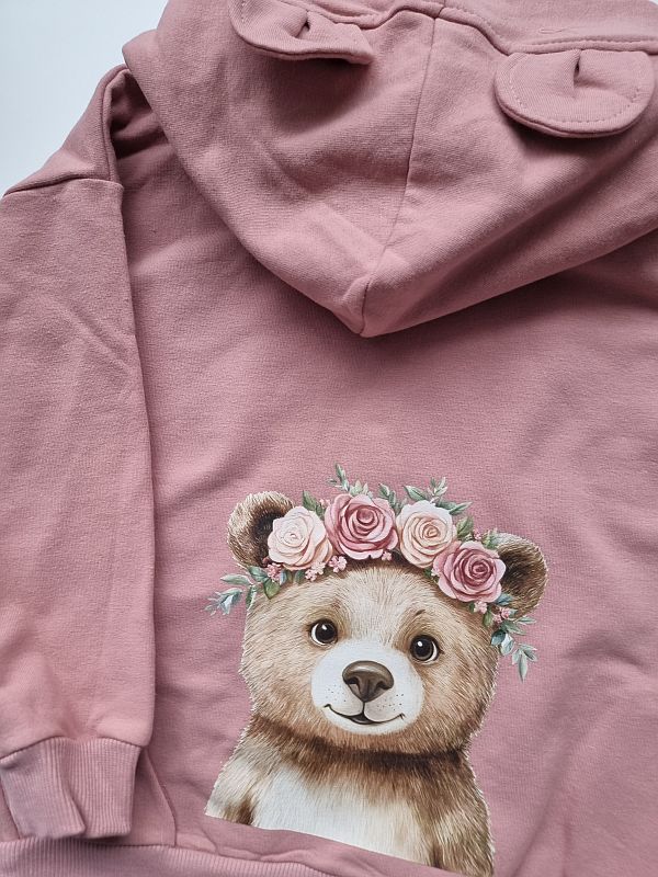 Bluza różowa z kapturem miś na plecach rozmiar 110