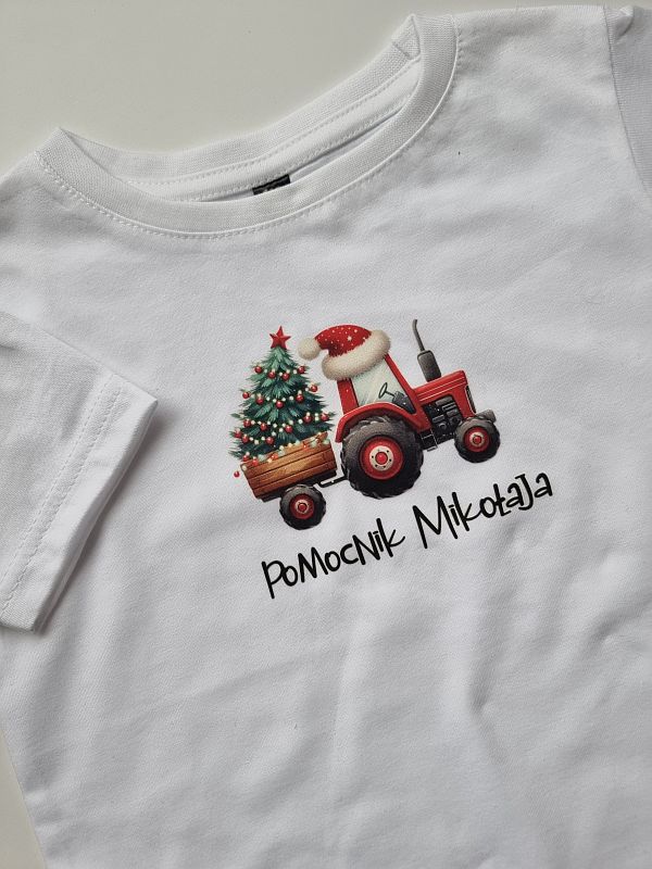 Koszulka biała krótki rękaw pomocnik mikołaja rozmiar 110