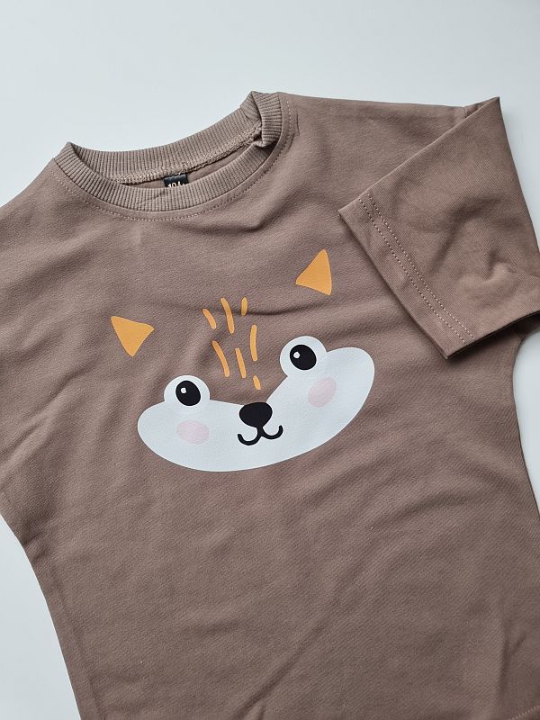 Koszulka kawowa krótki rękaw buzia liska rozmiar 104