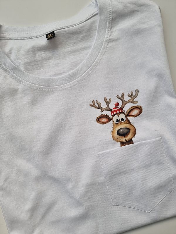 Koszulka męska biala renifer w kieszonce rozmiar XL