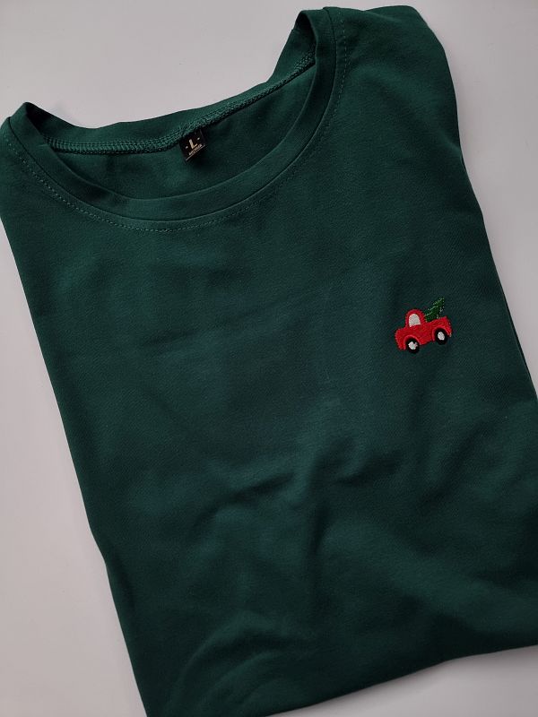 Koszulka męska zielona haft samochodu rozmiar L