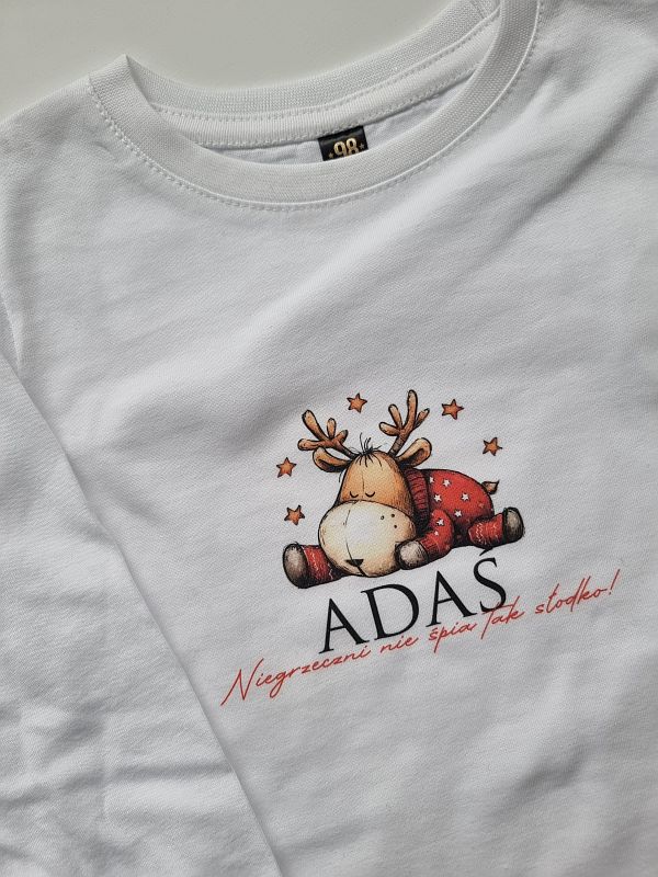 Koszulka biała długi rękaw śpiący reniferek Adaś rozmiar 98