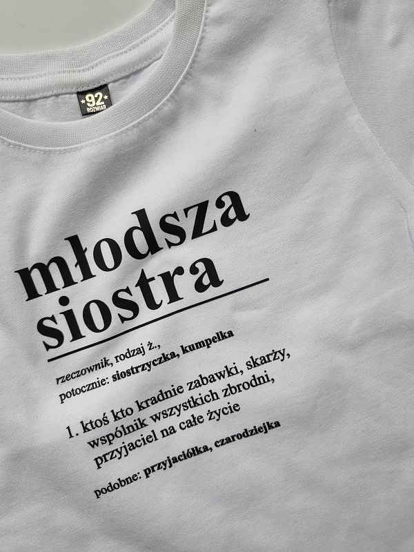Koszulka biała krótki rękaw młodsza siostra rozmiar 92