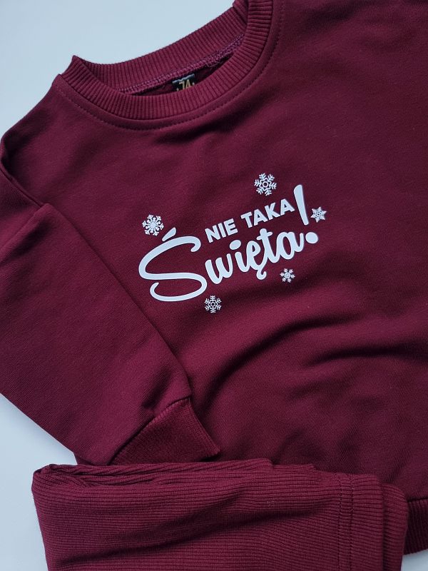 Komplet bordowy bluza + getry prążek nie taka święta rozmiar 74