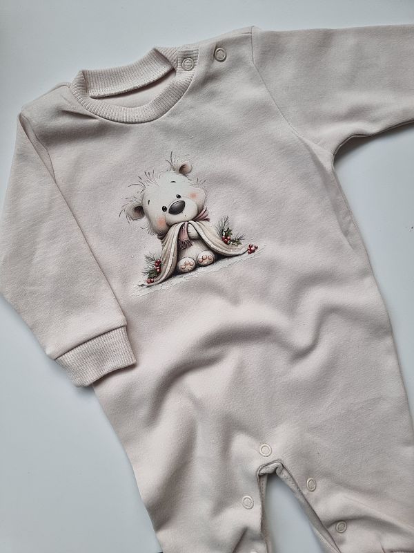 Pajac bez stópek beżowy miś pod kołderką rozmiar 56