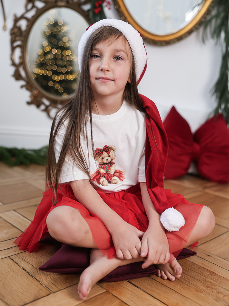 Koszulka dziecięca miś w czerwonej sukience