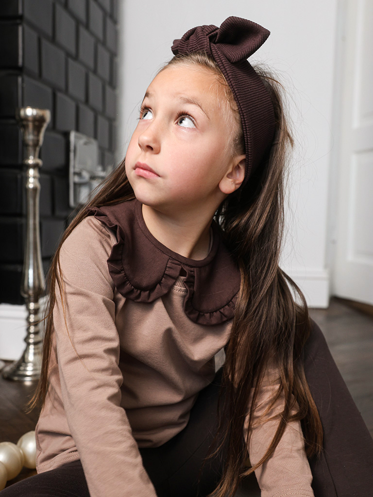 Opaska prążek z kokardą brązowa - obrazek 3