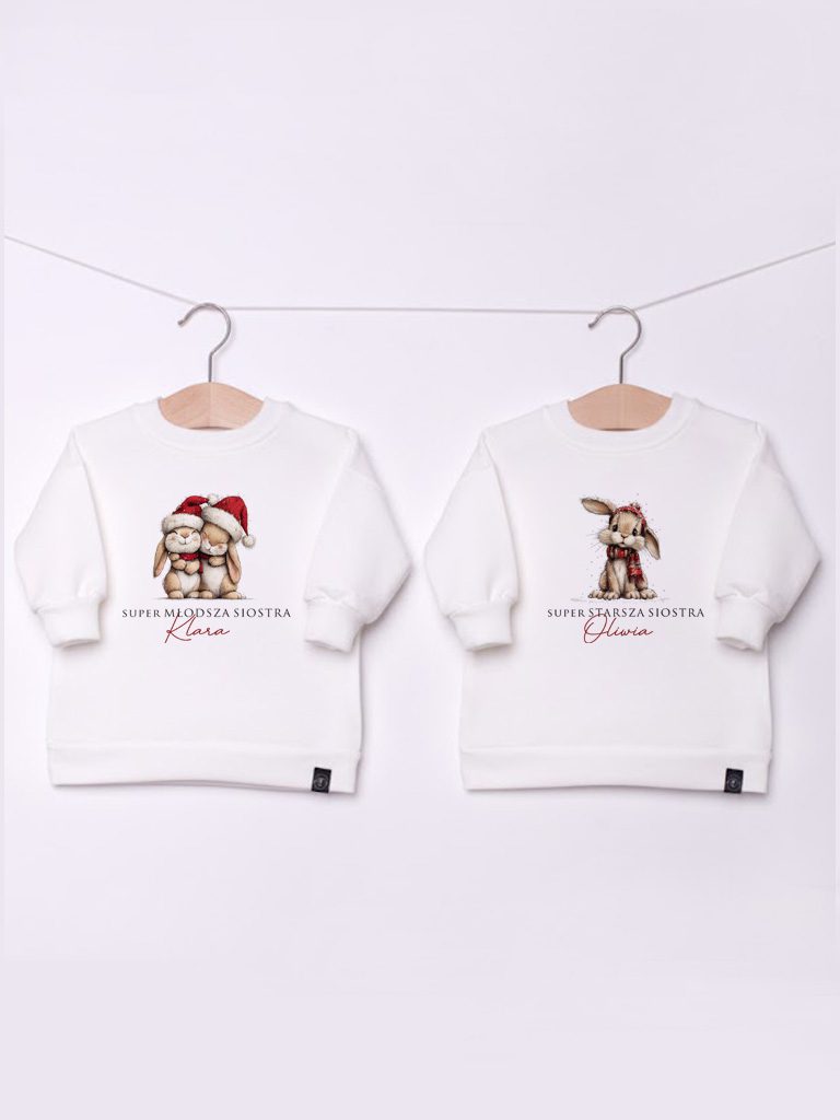 Komplet bluz dla sióstr z nadrukiem króliczków
