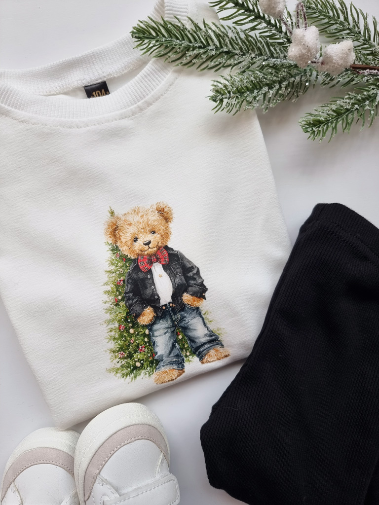 Koszulka dla dziecka miś elegant przy choince