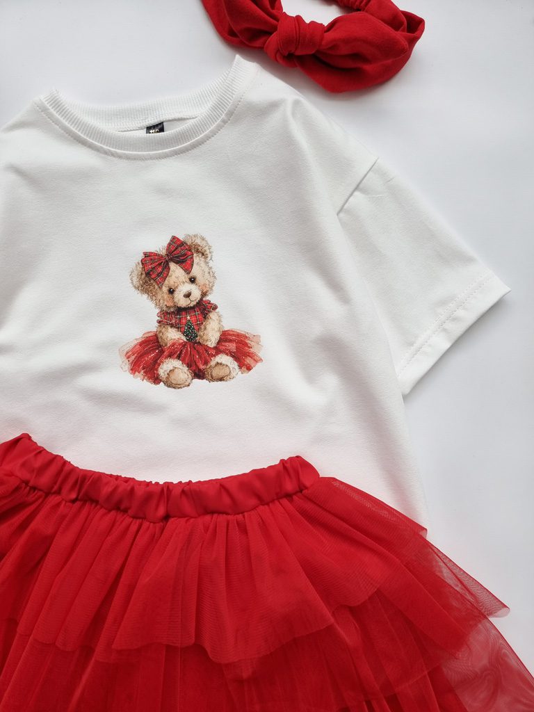 Koszulka dziecięca miś w czerwonej sukience