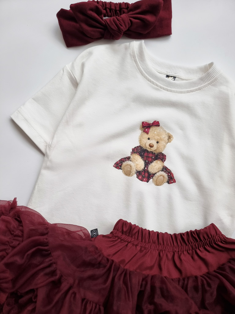 Koszulka dziecięca miś w bordowej sukience