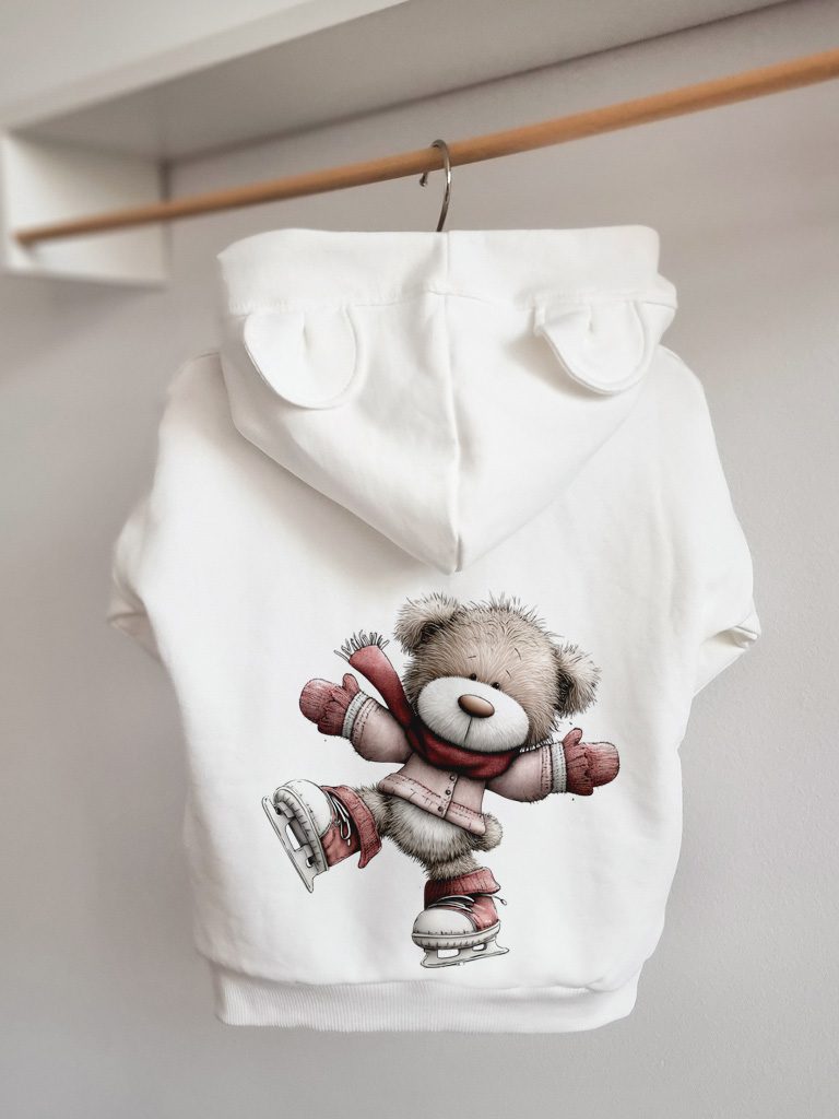 Bluza z kapturem z uszkami miś na łyżwach