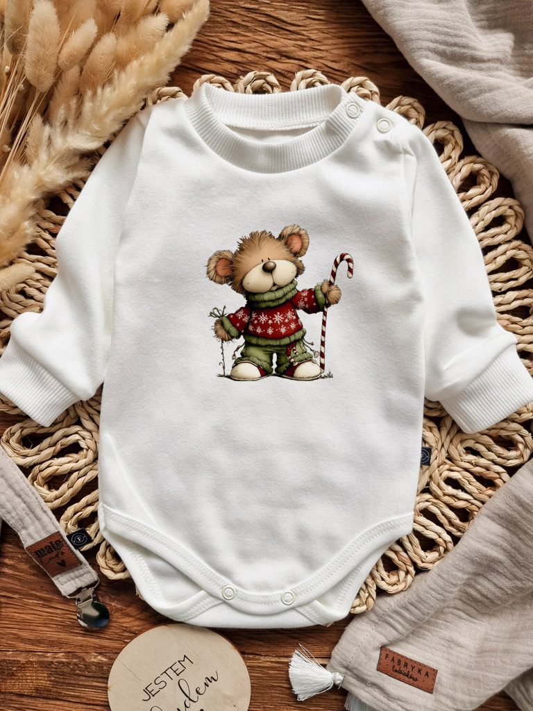 Body dla dziecka miś w świątecznym sweterku