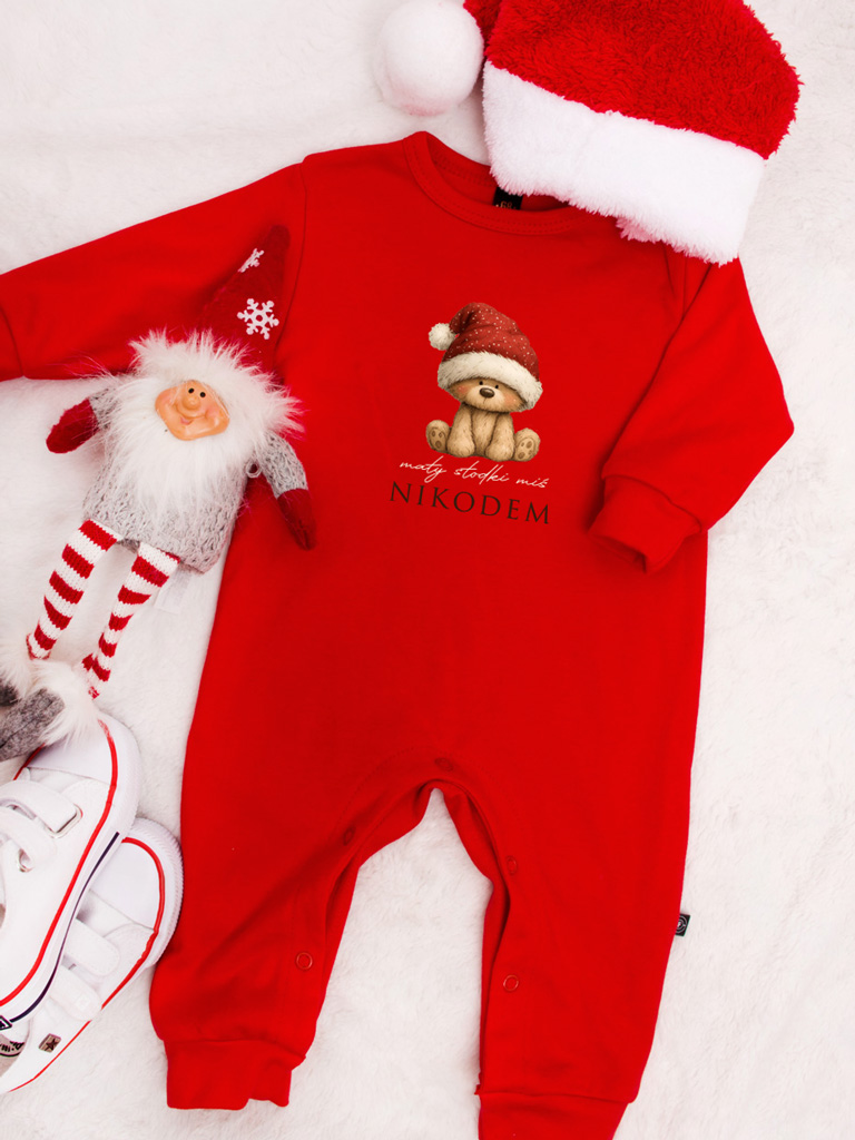 Pajac niemowlęcy świąteczny mały słodki miś