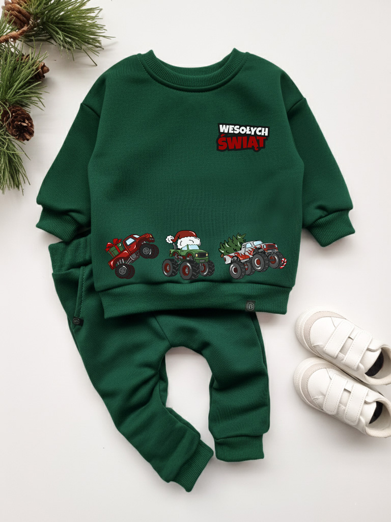 Komplet dla dziecka świąteczne auta terenowe