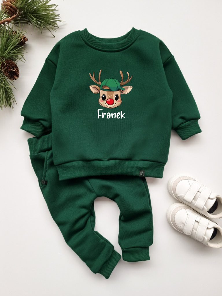 Komplet dla dziecka z buźką renifera