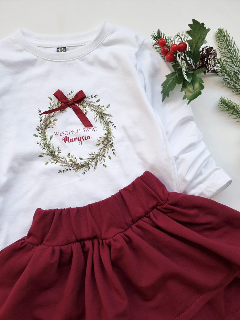 Koszulka dziecięca świąteczny wieniec z kokardką
