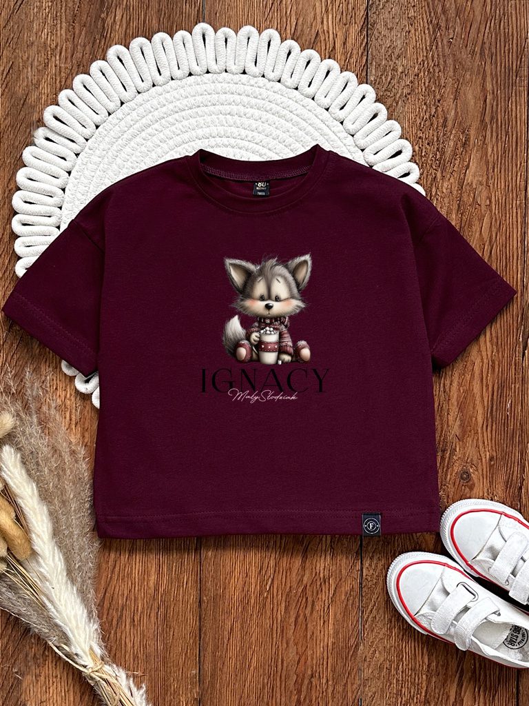 Koszulka dziecięca słodziak wilk z kubkiem