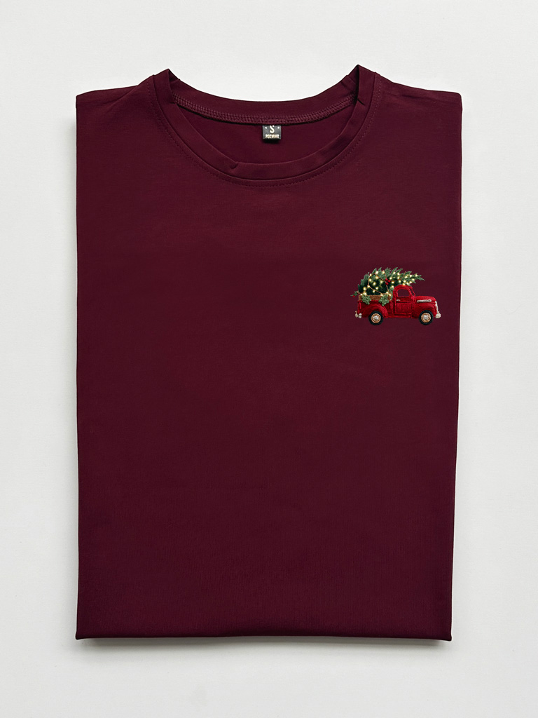 Męska koszulka z nadrukiem samochodu z choinką