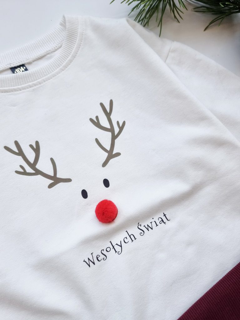 Koszulka dziecięca buzia reniferka z pluszowym noskiem