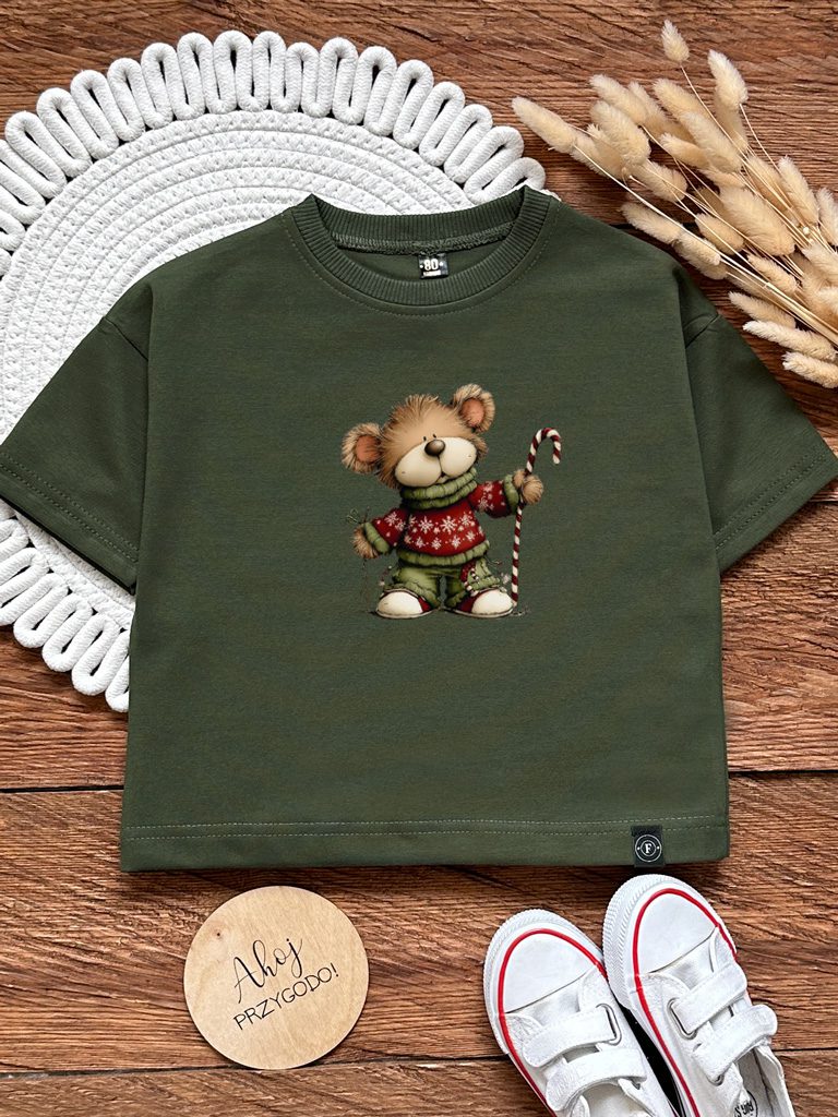 Koszulka dla dziecka miś w świątecznym sweterku