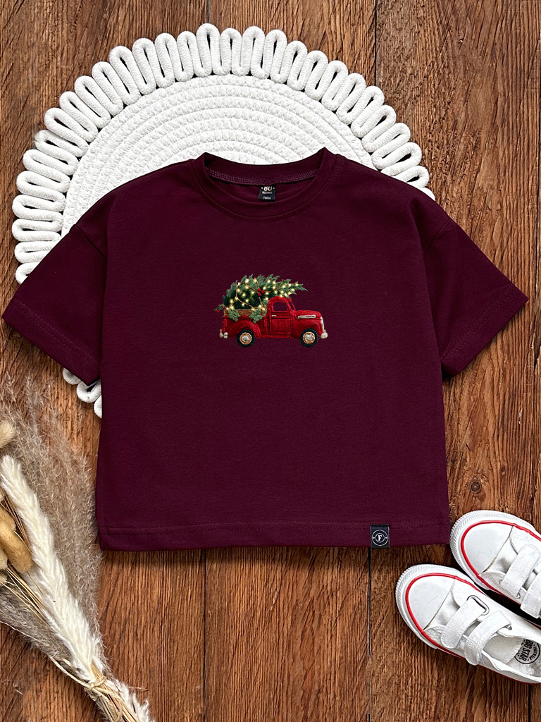 Koszulka dla dziecka z nadrukiem samochodu z choinką