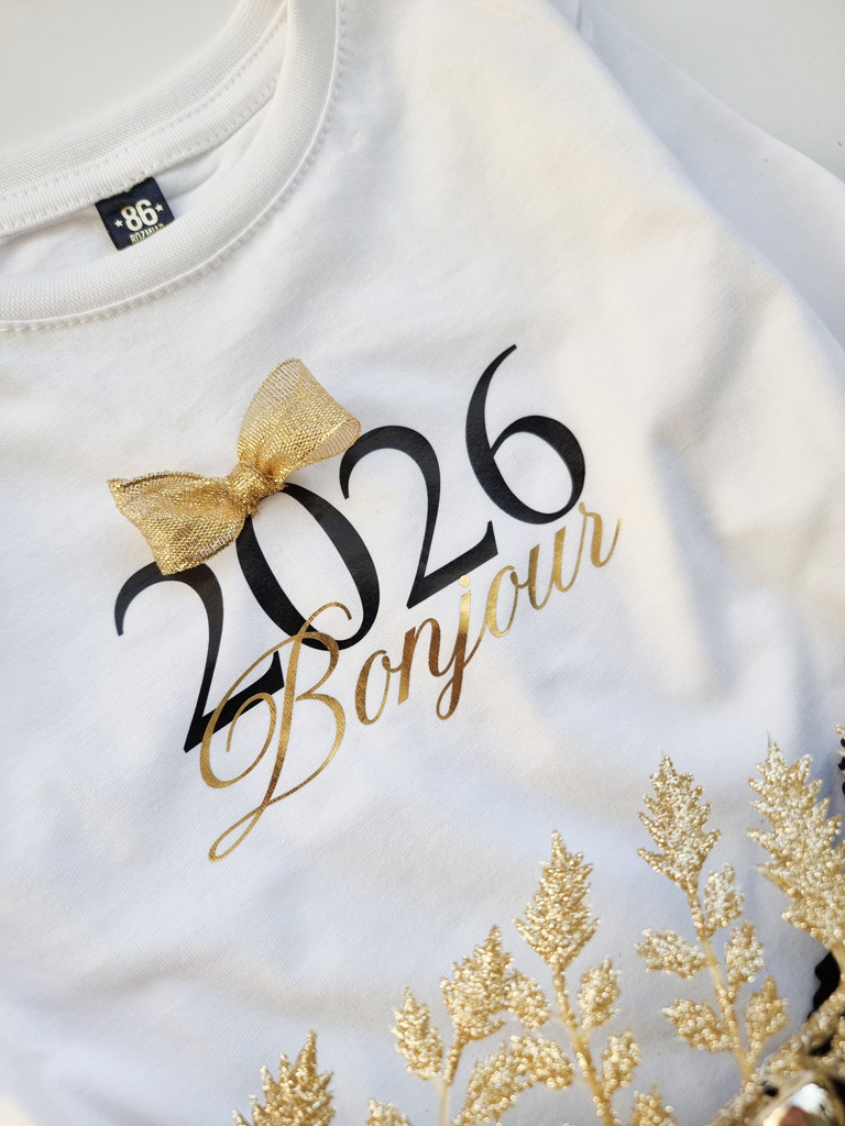 Koszulka dziecięca ze złotą kokardką bonjour