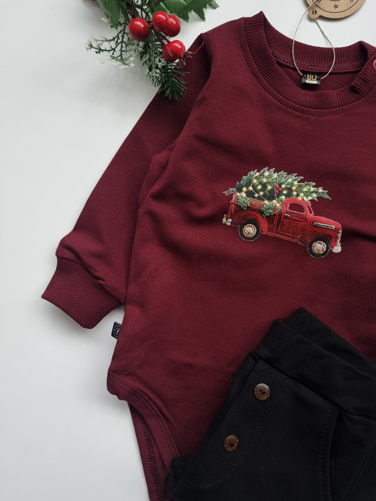 Body dla dziecka z nadrukiem samochodu z choinką