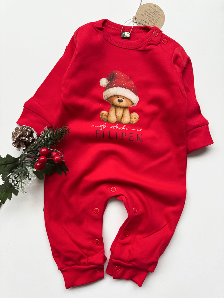 Pajac niemowlęcy świąteczny mały słodki miś